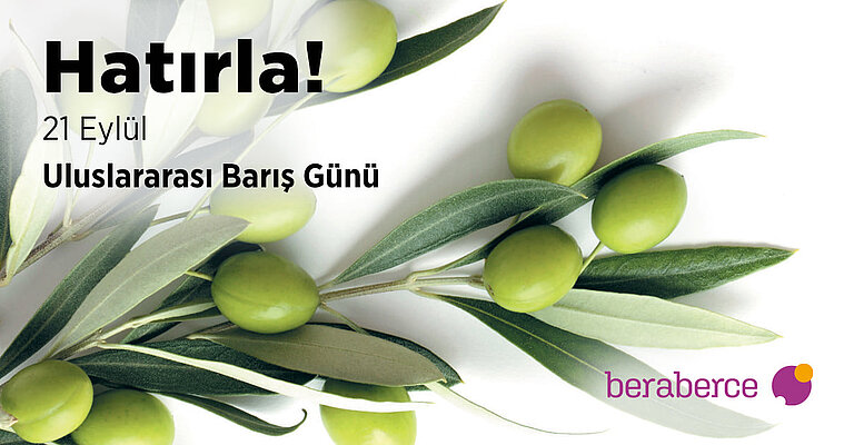 Olivenzweig. Auf Türkisch: Erinnere! 21. September Weltfriedenstag